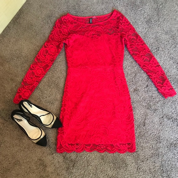 h and m red lace dress